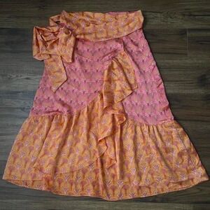 Never Fully Dressed Orange Pink Midi Wrap Skirt Ruffle Bow Women 8 Boho Festival
